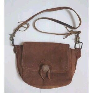 Vintage Boho Hippy Brown Suede Black Powder Bag